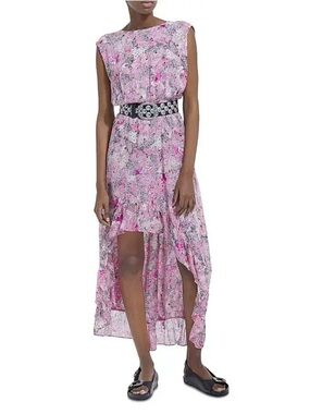The Kooples Pink Paisley High-Low Maxi Dress Size 2 FR | Open Back | $375 Retail